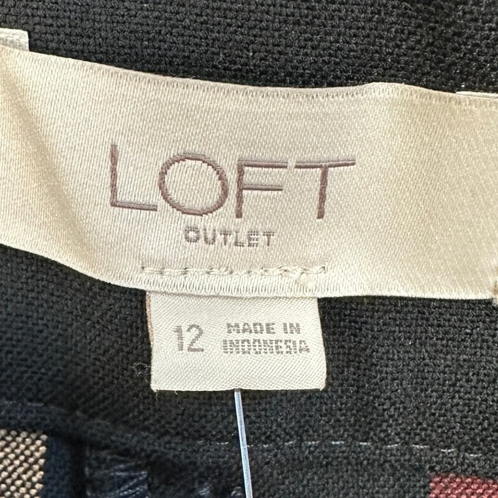 NEW Loft Pants Womens 12 Black Red Plaid Skinny Ankle Mid Rise Dress Flat Front